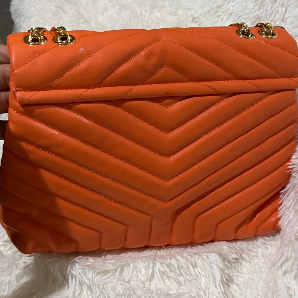 Saint Laurent Orange Quilted Shoulder Bag with Gold Hardware - Picture 4 of 7